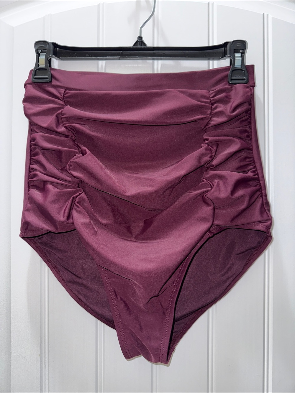 Shapermint’s Empetua Ruched High-Waist Tummy Control Bikini Bottoms in Plum L